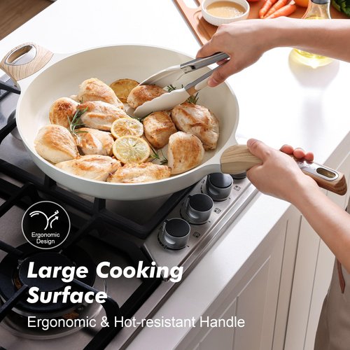 SENSARTE Ceramic Nonstick Frying Pan Skillet with Lid 12.5Inch Large Non Stick Non-toxic Healthy Kitchen Cooking Chef's Pan, Free of Intentionally Added PFOA/PFAS/PTFE, Induction Compatible, White