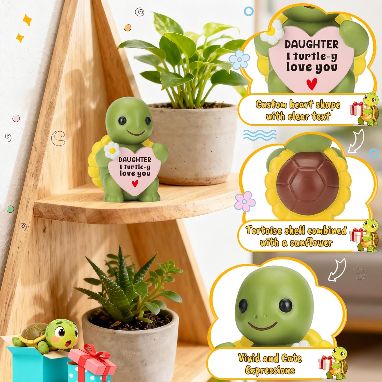 Skiennix Mini Resin Turtle Figurines - Cute Emotional Desk Decor for Mother's Day & Birthdays | Perfect Gift for Daughters & Teens