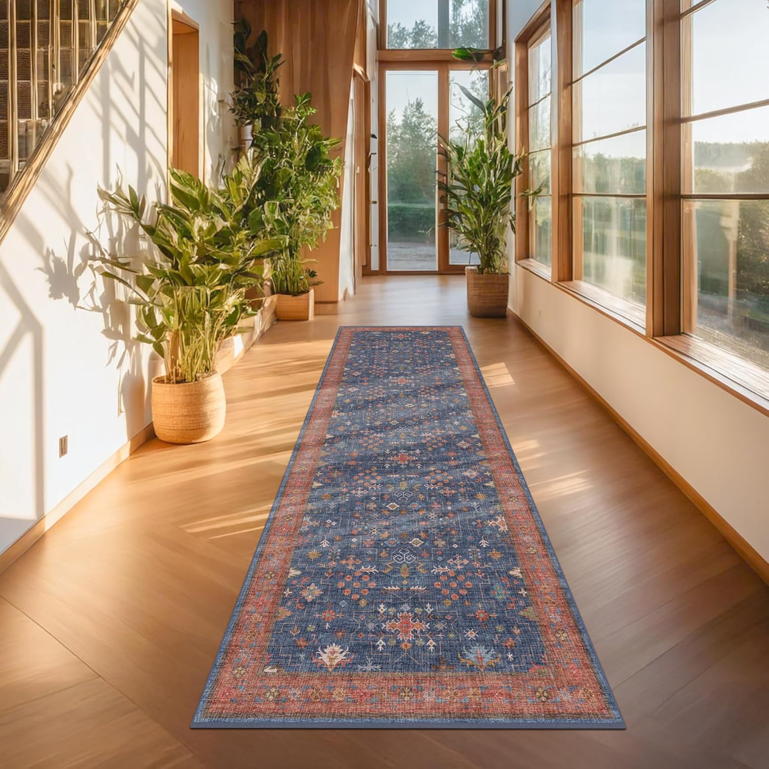 Skiennix Navy Blue Washable Runner Rug - 10 ft Long, Pet-Friendly, Non-Slip, Stain Resistant, 2'6" x 10'
