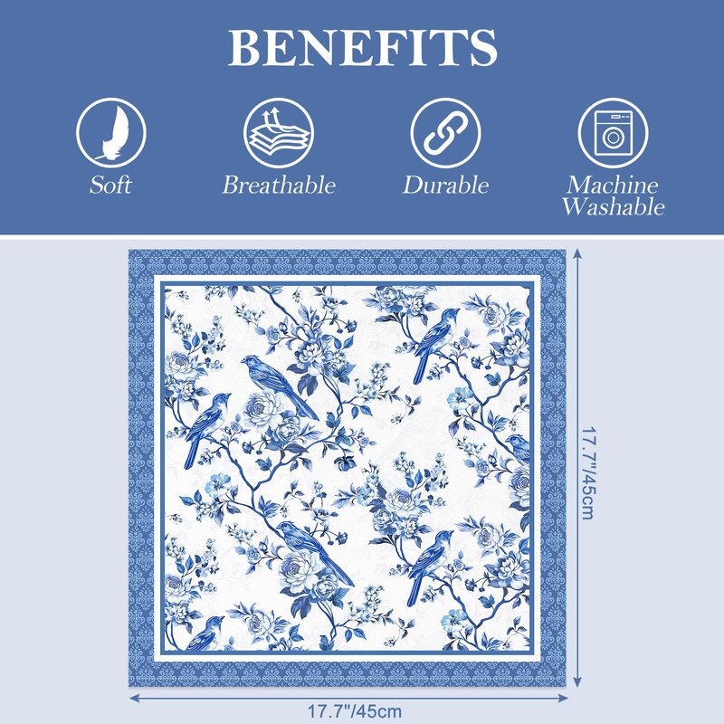 Arquiel Bird Flower Napkins, 18×18 Inch Blue Branch Dinner Cloth Napkins Set of 4, Washable Cotton Soft Absorbent Square Napkins for Dining Kitchen Party Wedding Decoration