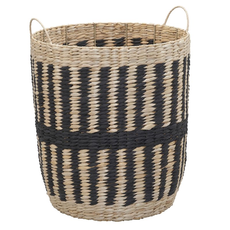 Household Essentials Cattail and Paper Pillar Basket, Natural and Black