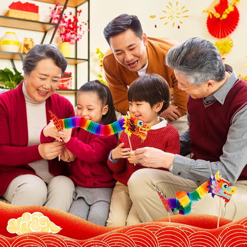 Chinese New Year Paper Dragon Decoration - 3D Hanging Garland Crafts & Handheld Toys for Kids