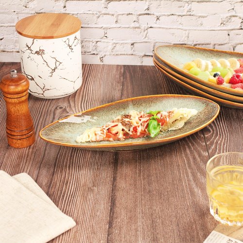 jinsongdafa Ceramic Dinner Plates Set of 4, for Bread, Pasta, Salad, sushi - Microwave, Oven and Dishwasher Safe, Scratch Resistant durable Brown Brown reactive glaze