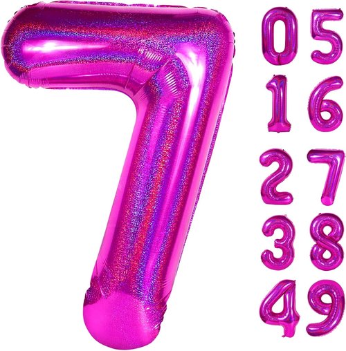 Laser Hot Pink Number 7 Balloon - 40 Inch Birthday Decoration for Girls & Women’s Parties