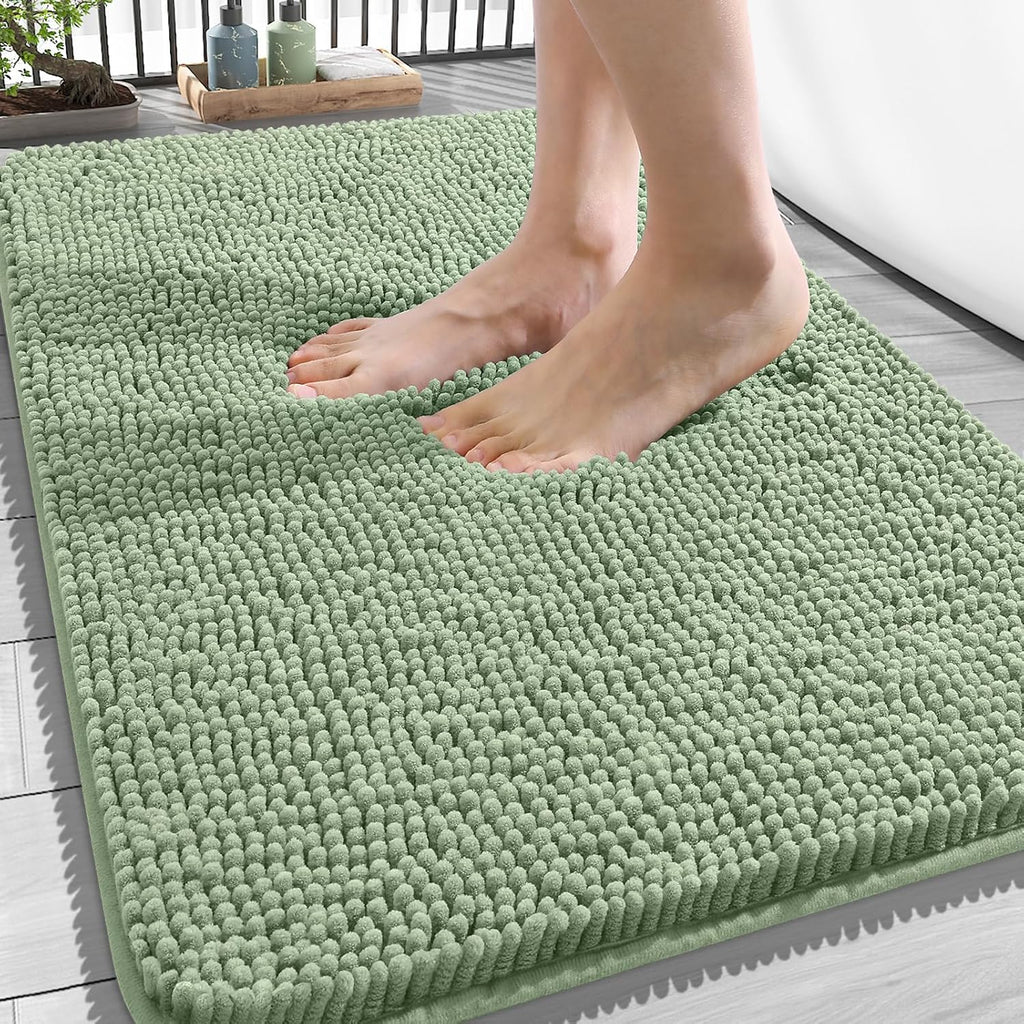 OLANLY Bathroom Rugs - Extra Soft Chenille Bath Mats with Rubber Backing | 34x21 Inches, Sage Green