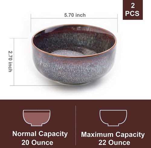 KYBSCZ 22 Ounce Serving Bowls Set - Ceramic Bowl Set of 2-5.75 inch for Salad, Soup,Cereal Bowls for Kitchen