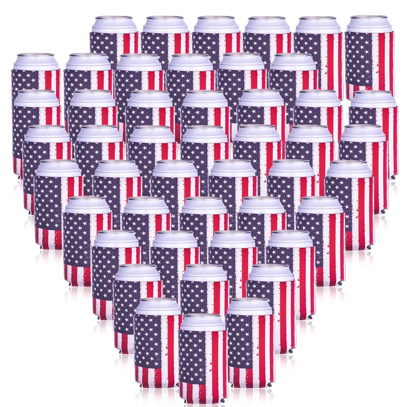 Cooler Sleeve for Cans 48pcs USA Flag Can Coolers Bulk Neoprene Can Cooler 12 Oz