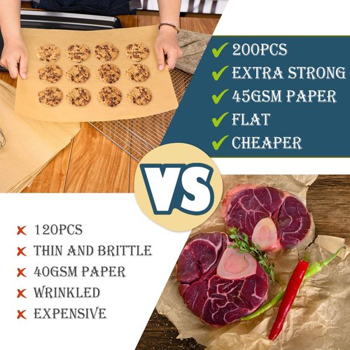 Hiware Parchment Paper Baking Sheets - 200 PCS Precut Non-Stick, Unbleached 9x13 IN for Quarter Sheet Pans