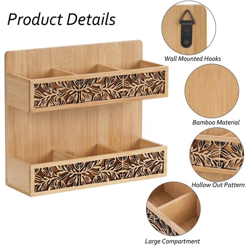 QILICHZ Tea Bag Holder Bamboo Tea Organizer for Tea Bags Wall Mounted Tea Bags Organizer Tea Holder for Tea Bags Organizer for Table Or Wall