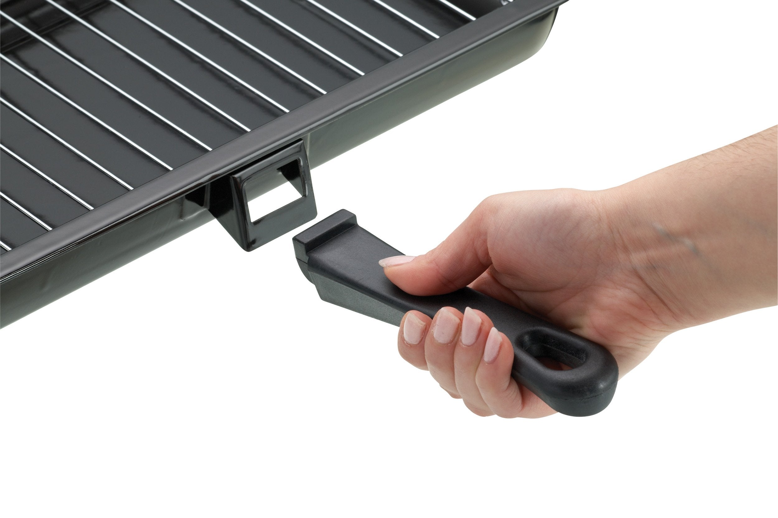 KitchenCraft Universal Enamel Grill Pan with Detachable Handle, 40 x 23 cm (15.5" x 9") - Black