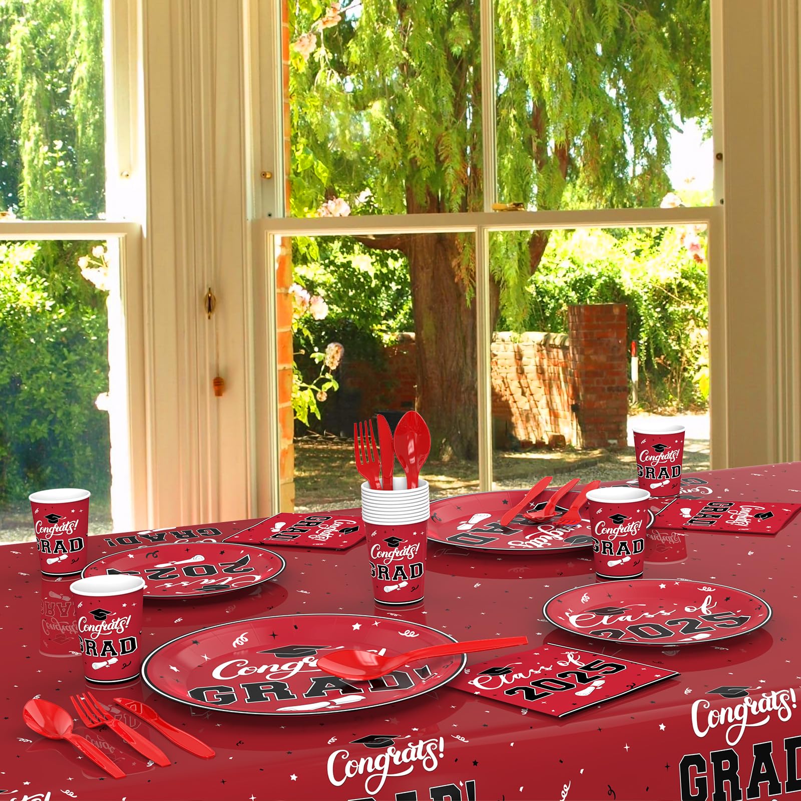 Graduation Party Decorations Class of 2025: Disposable Dinnerware Set for 25 Guests