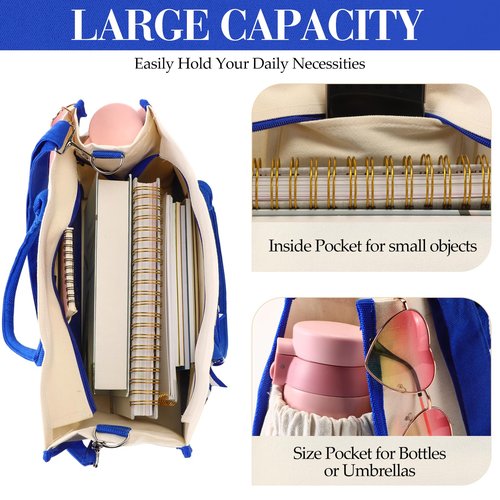 Aoriher 8 PCS Canvas Tote Bag with Shoulder Strap Zipper Opening Grocery Tote for Women Birthday Bridesmaid Gift Bag(Navy Blue)