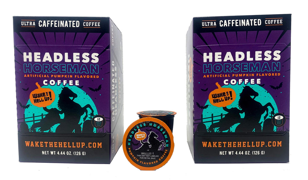 Wake The Hell Up! Headless Horseman Pumpkin Flavored Single Serve Coffee Pods Of Ultra-Caffeinated Coffee For K-Cup Compatible Brewers | 24 Count, 2.0 Compatible Pods