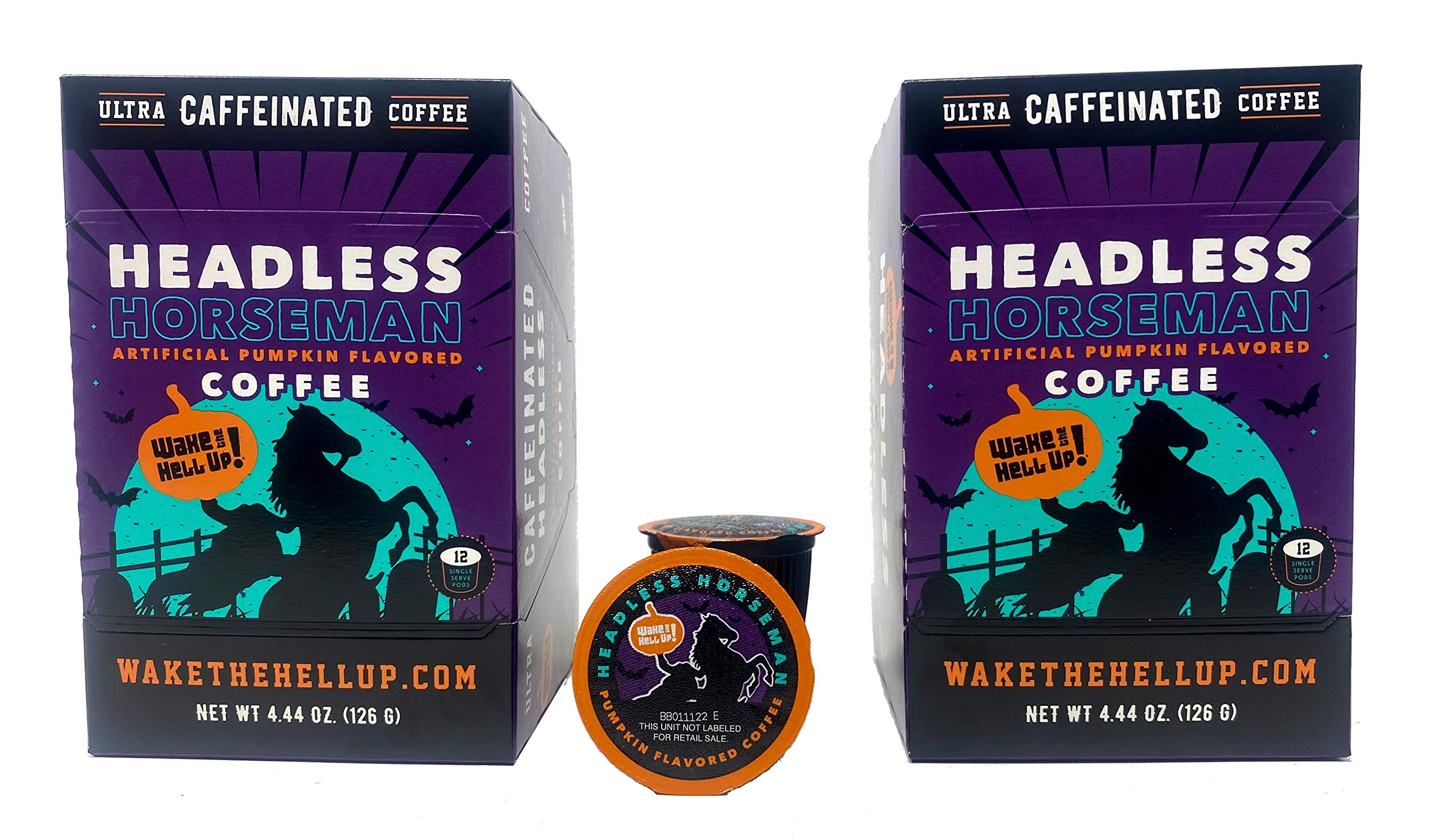 Wake The Hell Up! Headless Horseman Pumpkin Flavored Single Serve Coffee Pods Of Ultra-Caffeinated Coffee For K-Cup Compatible Brewers | 24 Count, 2.0 Compatible Pods
