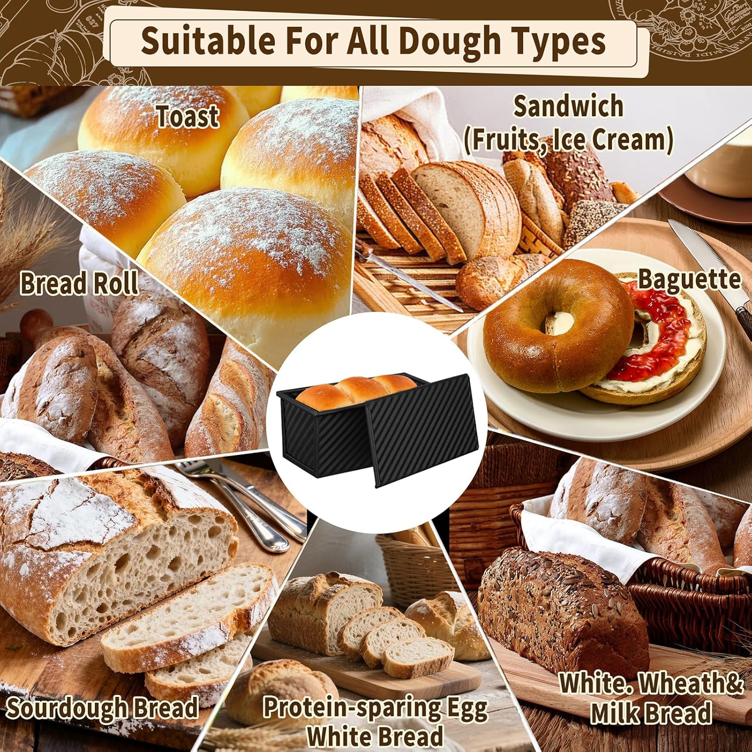 Pullman | 3-Pack Non-Stick Bread Loaf Pans with Lids - Heavy Duty Carbon Steel for Homemade Sandwiches (Black)