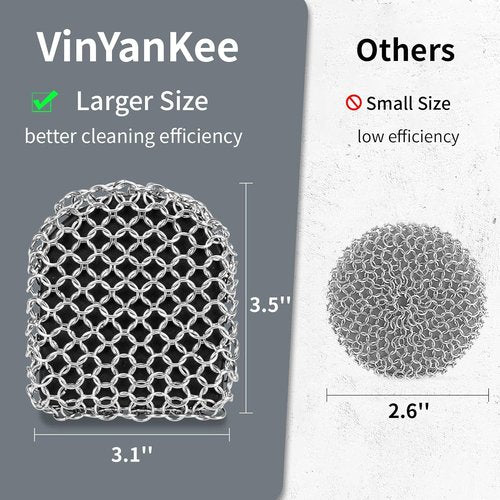 Cast Iron Cleaner - Upgraded 316 Chainmail Scrubber & Pan Scraper | Perfect for Grill, Skillet & Dutch Oven