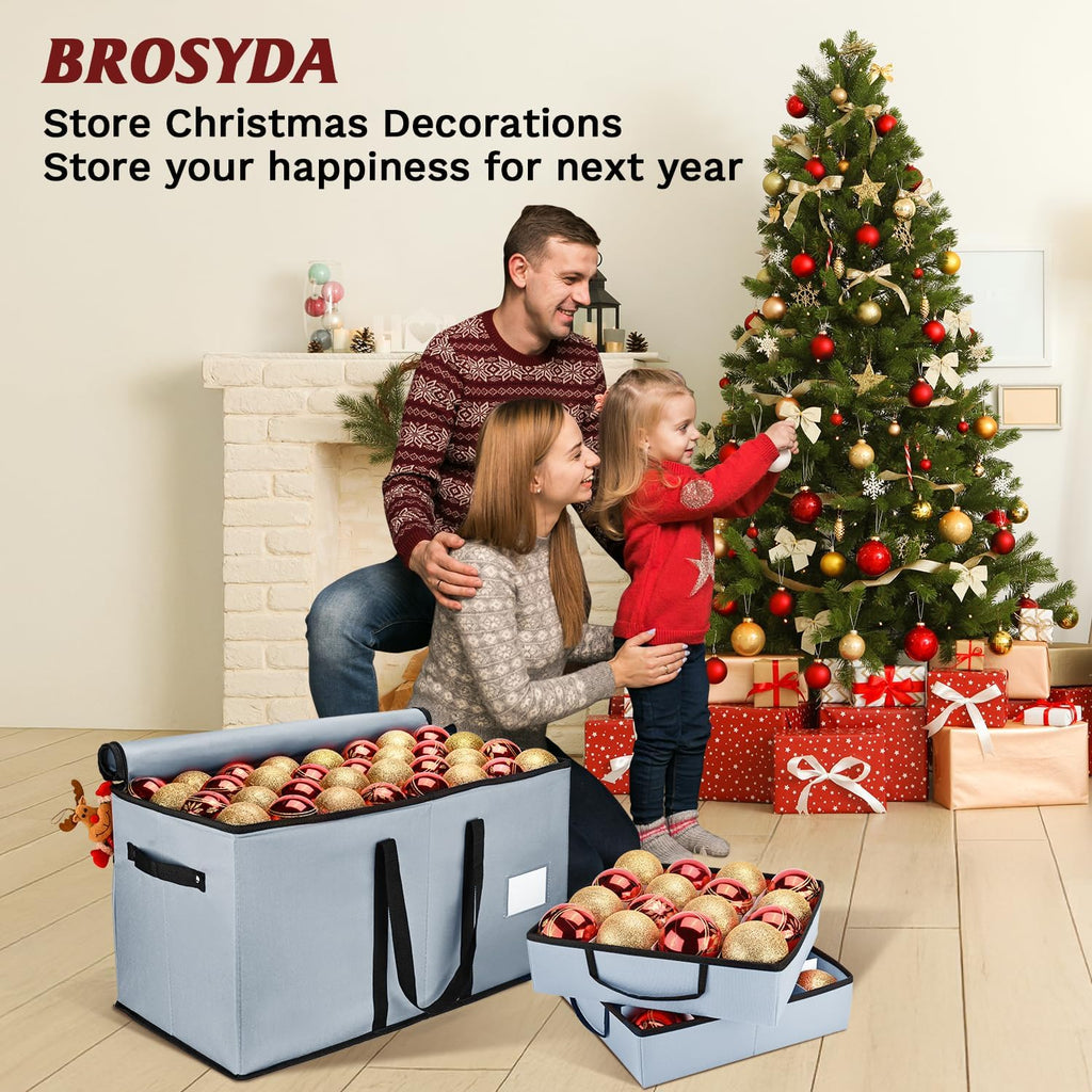 Skiennix Christmas Ornament Storage Box - Organize 128 3-Inch Ornaments | 8 Removable Trays, Grey
