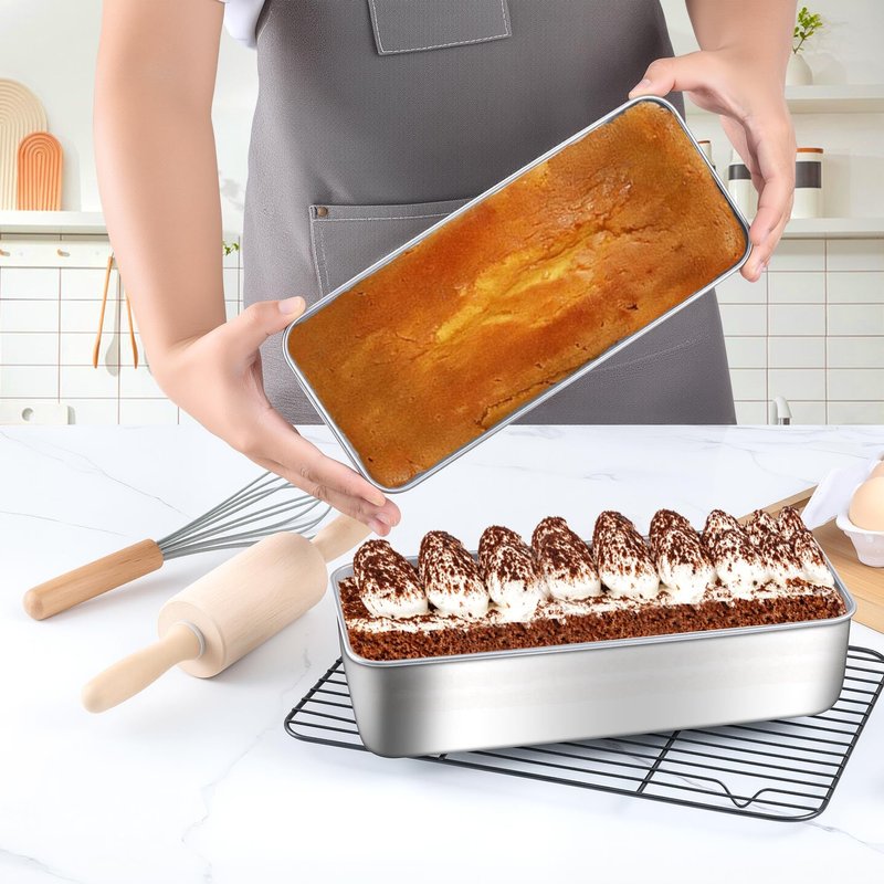 LIANYU 2 Pack Large Baking Loaf Pans Set, 12x5 Inch Stainless Steel Bread Pans, Metal Bakeware Set for Meatloaf, Sourdough Bread, Brownies, Healthy & Sturdy, Dishwasher & Oven Safe