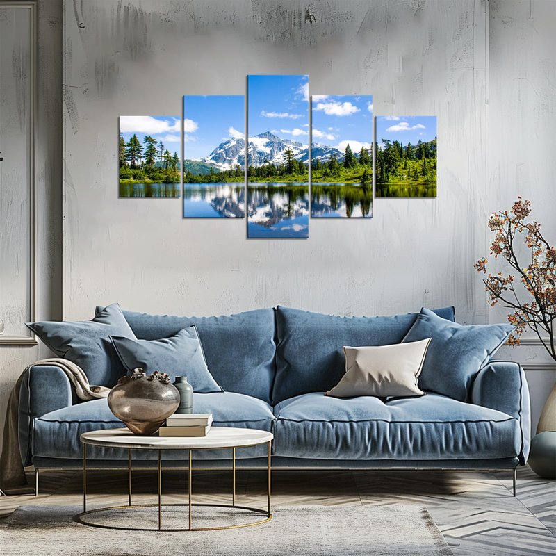 North Cascade Wall Art National Park Wall Decor Washington State Mountains Picture Lake Landscape Painting Nature Poster Framed Home Living Room Decoration(60''Wx32''H)