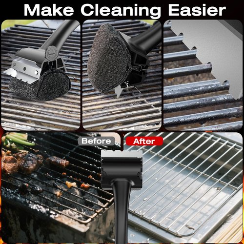 Purgreat Grill Brush for Outdoor BBQ - Replaceable Bristle Free Heading and Reinforced Scraper - Safe BBQ Brushes for Porcelain/Gas/Charcoal/Smoker/Cast Iron Grill - Cleaning Brush(Black)