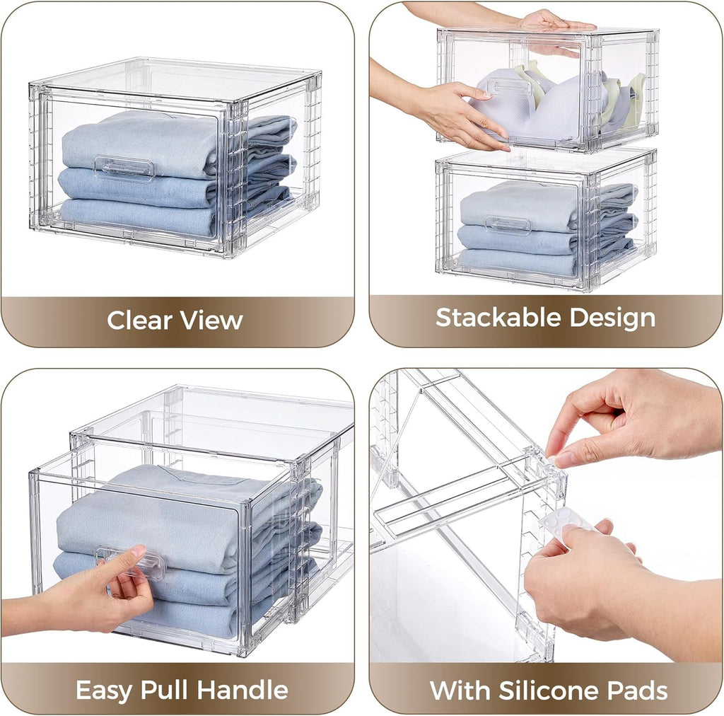 Vtopmart 18QT Clear Stackable Storage Drawers - Easy Assembly Closet Organizers | Medium Size for Bathroom & Kitchen