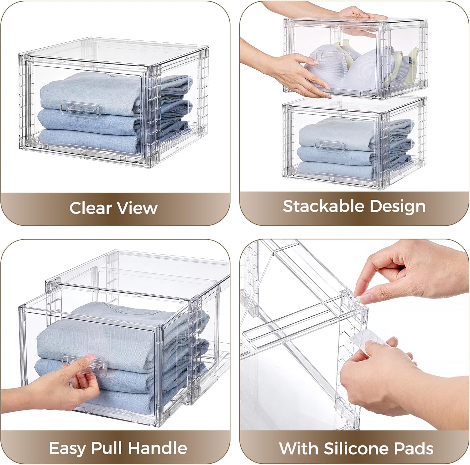 Vtopmart 18QT Clear Stackable Storage Drawers - Easy Assembly Closet Organizers | Medium Size for Bathroom & Kitchen