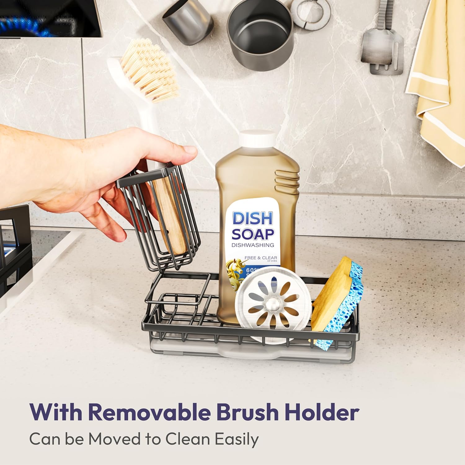 SWTYMIKI Sink Caddy Sponge Holder - Stainless Steel Kitchen Organizer for Dish Soap & Sponges, Black