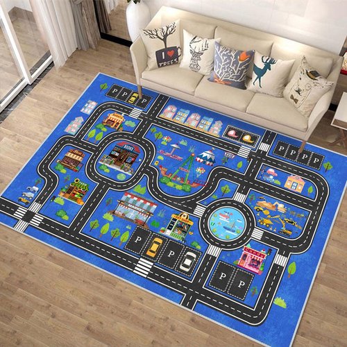 Fuzorise Kids Car Rug for Playroom Rugs, 31''x47'' Road Rug for Boys and Girls Bedrooms, Washable Rectangular Non-Slip Children's Carpet, Kid Educational City Traffic Route Map for Classrooms.