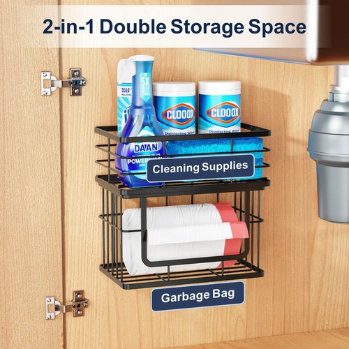 iSPECLE Garbage Bag Dispenser - 2 Pack Trash Bag Dispenser with Bamboo Top for 13 Gallon Bag, Pull Out One Bag at A Time, Easy to Install, Trash Bag Holder for Pantry, Under Sink, Small and Large