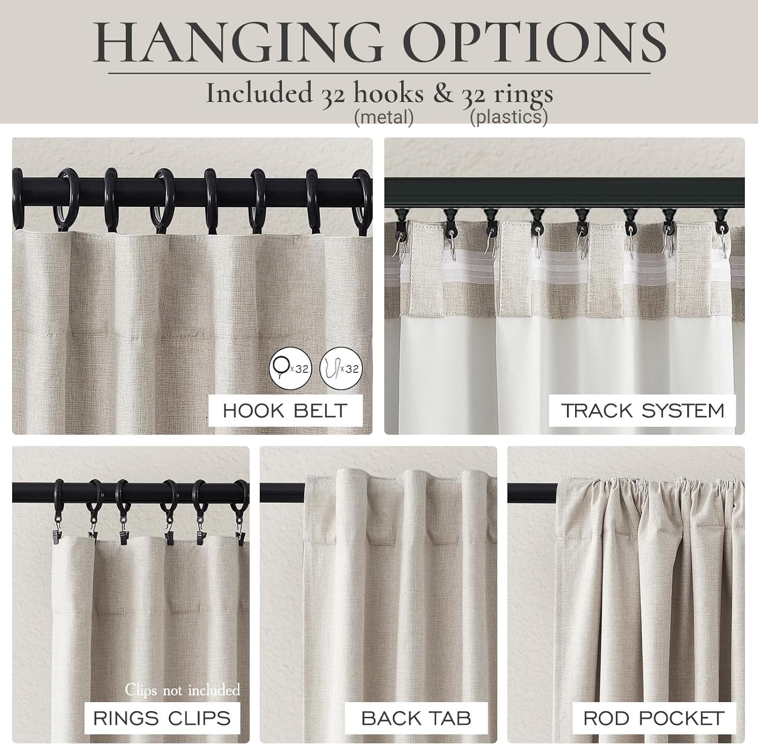 Skiennix 100% Blackout Curtains - 84-Inch Length, Thermal Insulated, Natural Ivory | 2 Panels Set for Bedroom & Living Room
