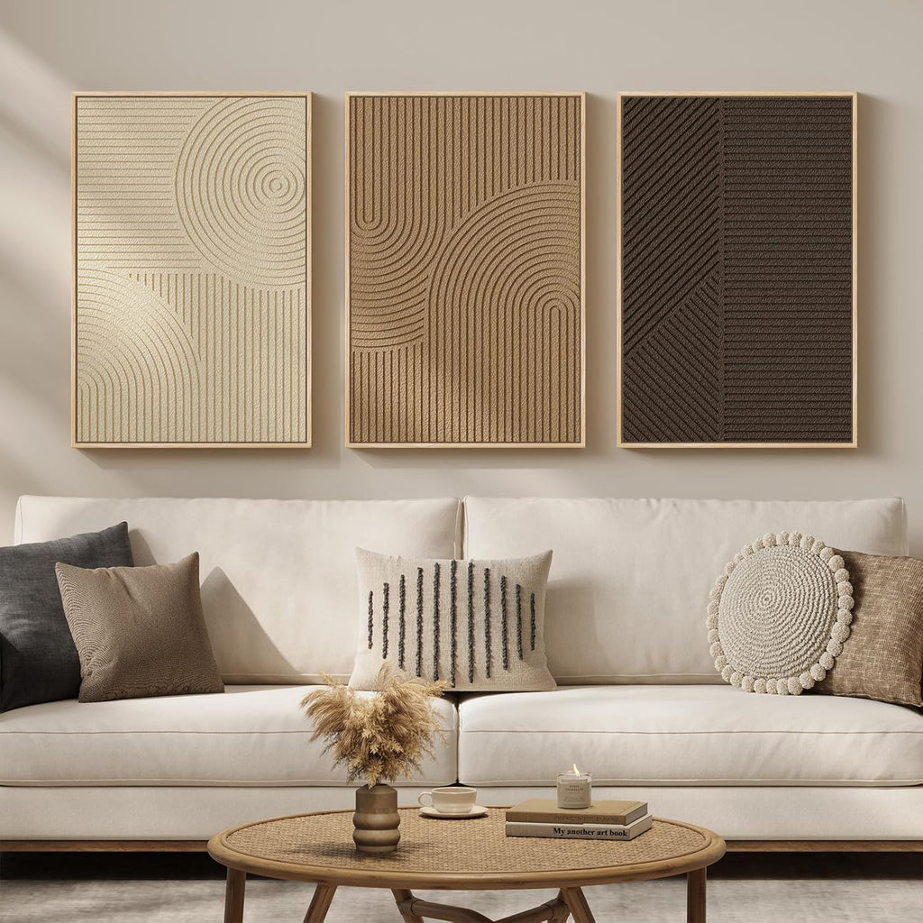 Skiennix 3D Textured Framed Boho Wall Art - Modern Minimalist Abstract Paintings | 16x24 In, Brown Beige Tan
