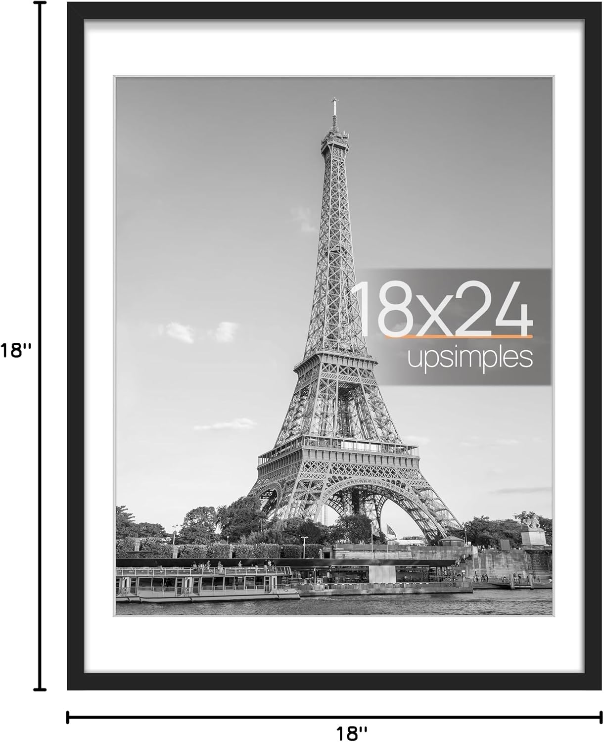 Upsimples 18x24 Picture Frame - Versatile Display for 16x20 with Mat or 18x24 Without - Black, 1 Pack