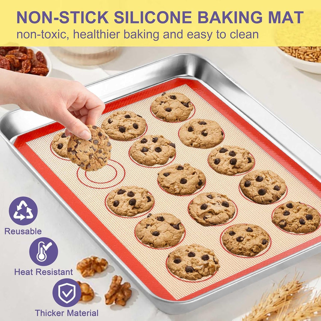 TeamFar Stainless Steel Baking Sheet Set - 12.5-Inch Cookie Pans with Cooling Racks & Silicone Mats | Non-Toxic, Easy Clean