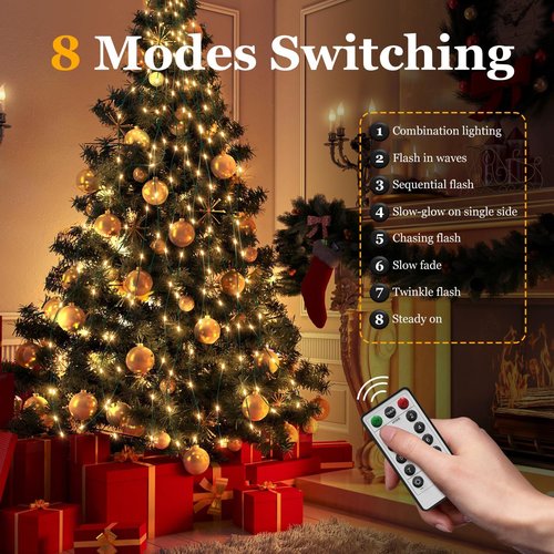 Btfarm Christmas Tree Lights - 400 LED USB Fairy Lights with Remote | 6.6FT, Waterproof, 8 Modes, Warm White