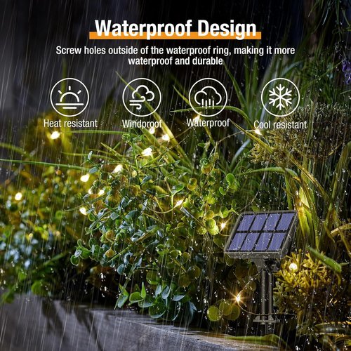 Btfarm Solar String Lights - 132FT 320LED Waterproof Fairy Lights with 8 Modes | Warm White Copper Wire for Outdoor Decor