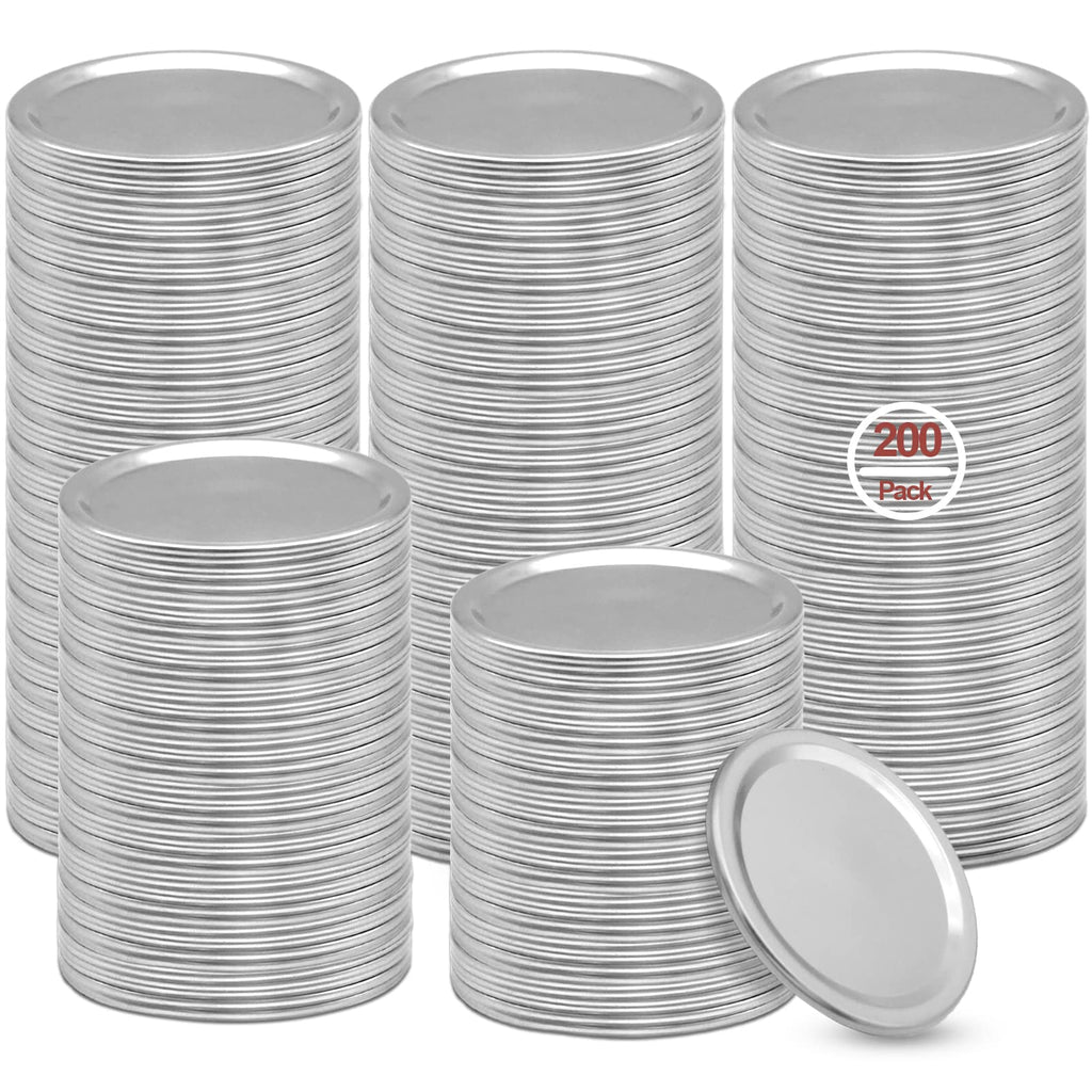 Canning Lids Regular Mouth, 200 Count 70MM Mason Jar Split-Type Metal Canning Lids for Ball, Kerr, Canning Jar lids Bulk, Food Grade Material Reusable Leak Proof Lids with Silicone Seals Rings