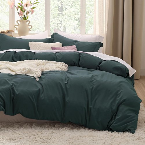 Bedsure King Size Duvet Cover Set - Forest Green, Extra Soft Prewashed Cotton-Like Polyester, 3 Pieces