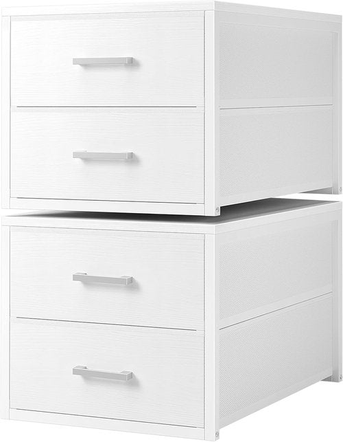 BOLUO Stackable Storage Drawers - Narrow Closet Organizers | Modern White Fabric 2-Pack Dresser for Bedroom
