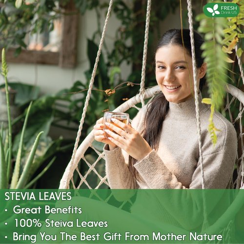 FreshDrinkUS, Premium 500+ Natural Stevia Leaves, Whole Dried Leaves, 100% Pure Stevia Dried Leaves, Zero Calorie Sweetener, No Additives, No Caffeine, Vegan