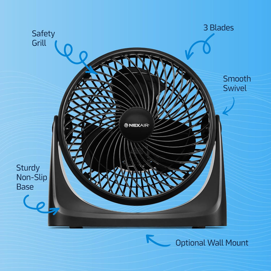 NEXAIR 7" Portable Turbo Fan - 3 Speed Adjustable Air Circulator for Quiet Cooling | Ideal for Bedroom & Office