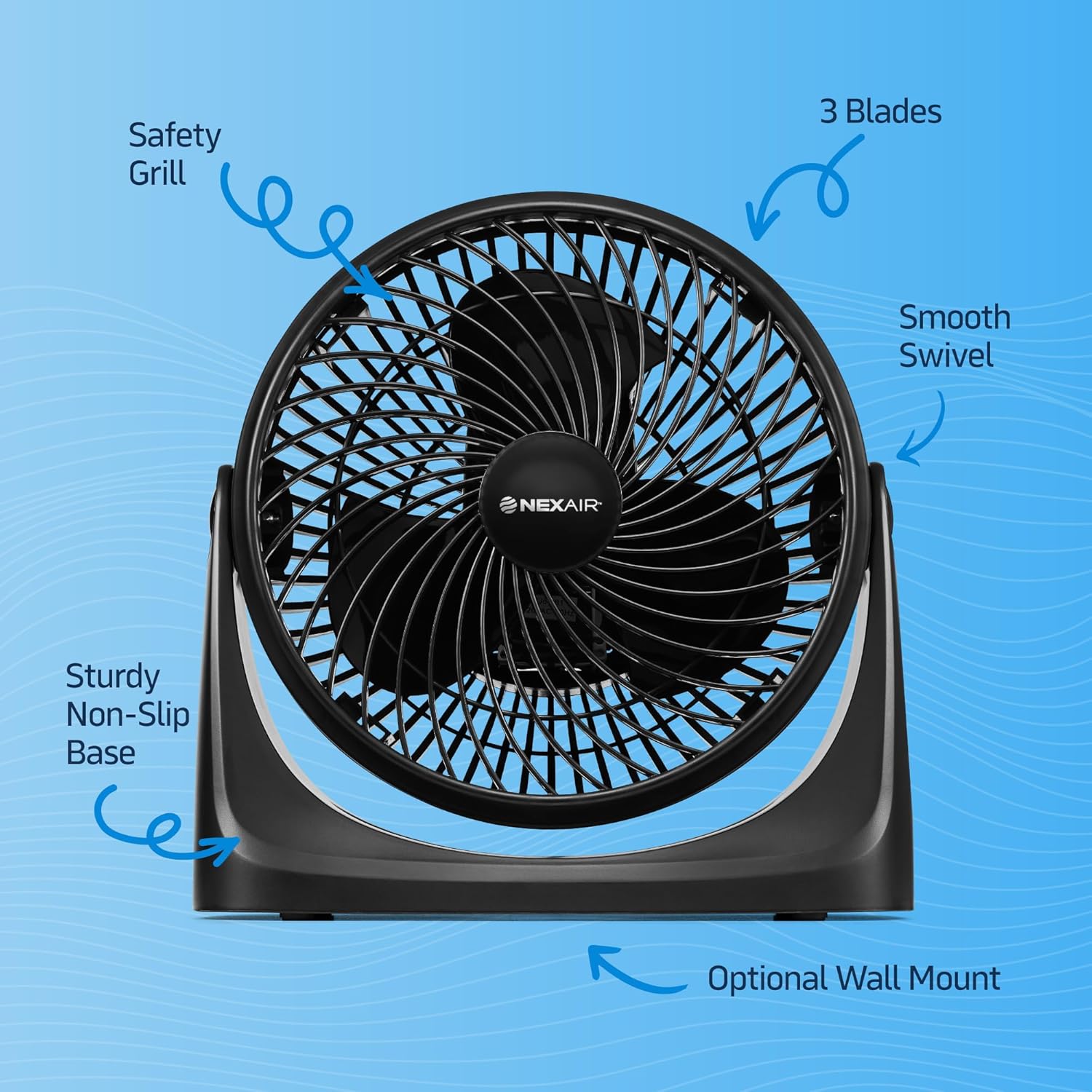 NEXAIR 7" Portable Turbo Fan - 3 Speed Adjustable Air Circulator for Quiet Cooling | Ideal for Bedroom & Office