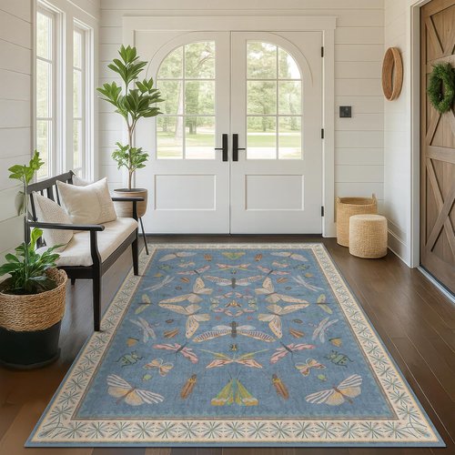 Blue Washable Kids Playroom Rug - Super Soft 5x7 Area Rug for Nursery & Toddler Room Decor