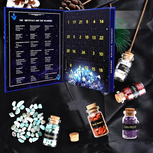 Crystal Advent Calendar 2026 | Healing Gemstone Countdown - 24 Natural Crystal Bottles Gift Set for Beginners