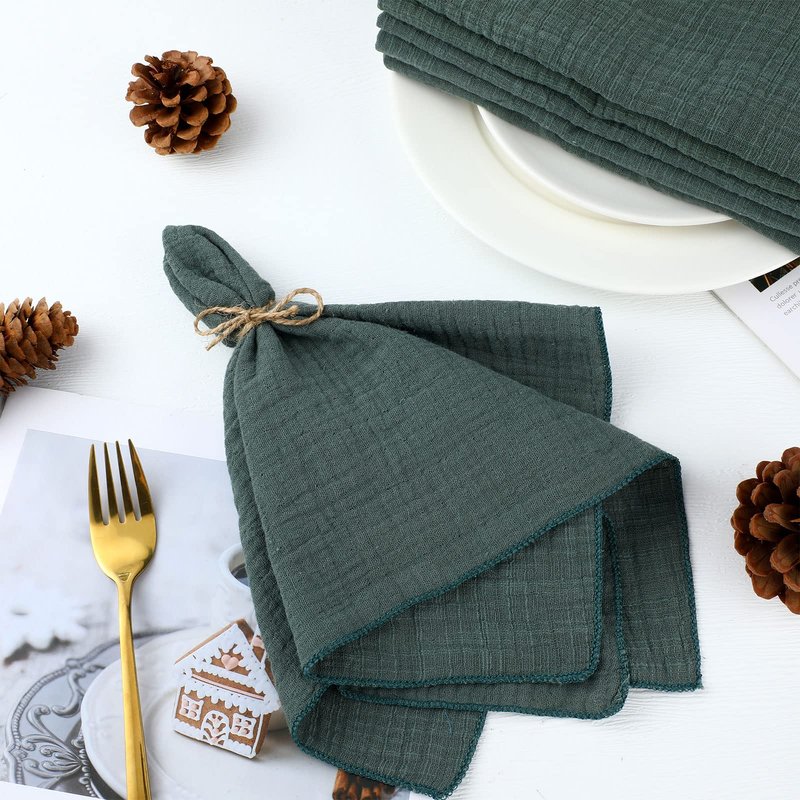 Buryeah 50 Pcs Sage Green Cloth Linen Napkins Cotton Linen Dinner Napkins Solid Color Reusable Table Dinner Napkins for Hotel, Lunch, Restaurant, Weddings Engagement Party Guests Family, 16.5 x 16.5''