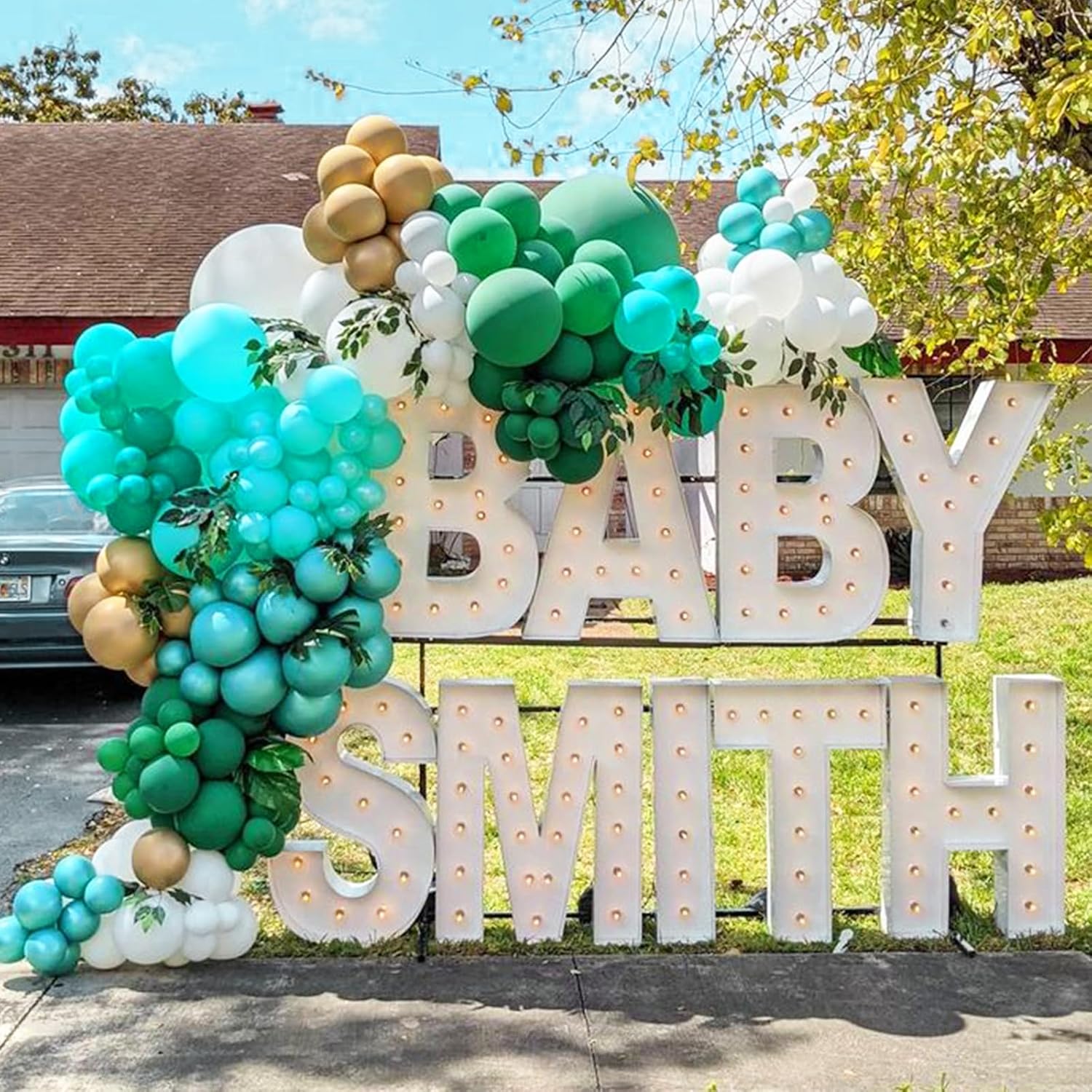 RUBFAC Green Balloons Garland Arch Kit - 138pcs Latex Balloons in Various Sizes for Birthday, Graduation, Baby Shower & Wedding Decor