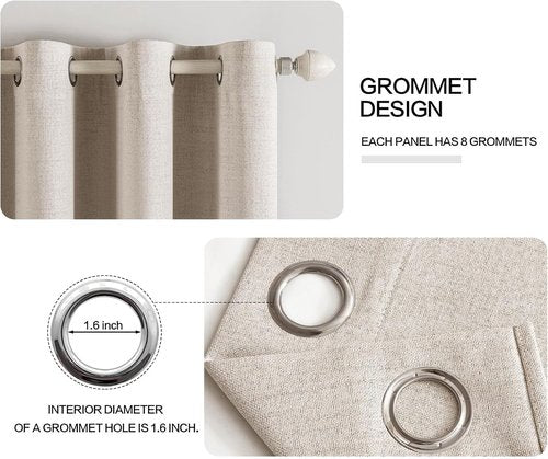 MIULEE 100% Blackout Linen Textured Curtains - Thermal Insulated Room Darkening Drapes | 52 x 84 Inch (2 Panels)