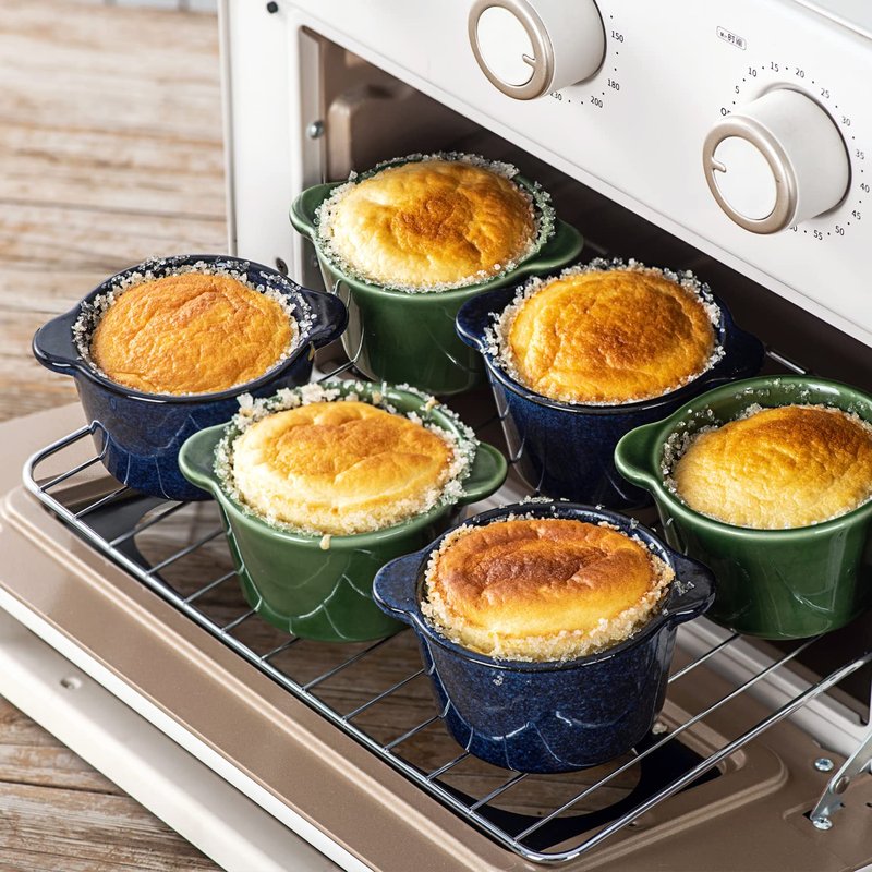 Creme Brulee Ramekins Ceramic Bowls - VICRAYS Mini Custard Cups 6 oz oven Safe Bowls Souffle Dishes for Baking Individual Casserole Dipping Sauce, Set of 6, Blue