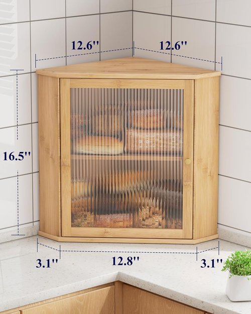 Kitsure Bread Box - 2-Tier Bamboo Kitchen Organizer with Magnetic Acrylic Door | 16.5" H for Fresh Bread Storage