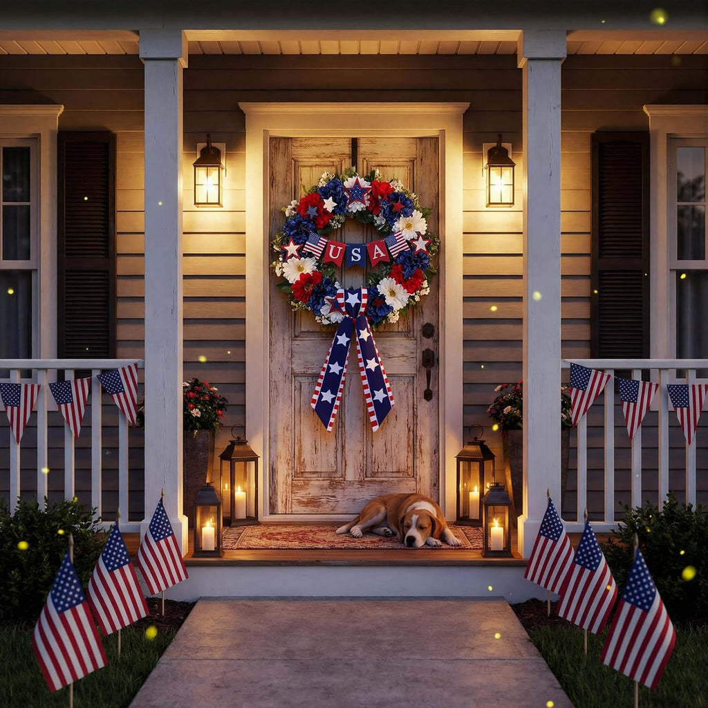 XunYee Patriotic Wreath Sashes - 6 Pcs Embroidered Decor for 4th of July & Memorial Day | Front Door Garland