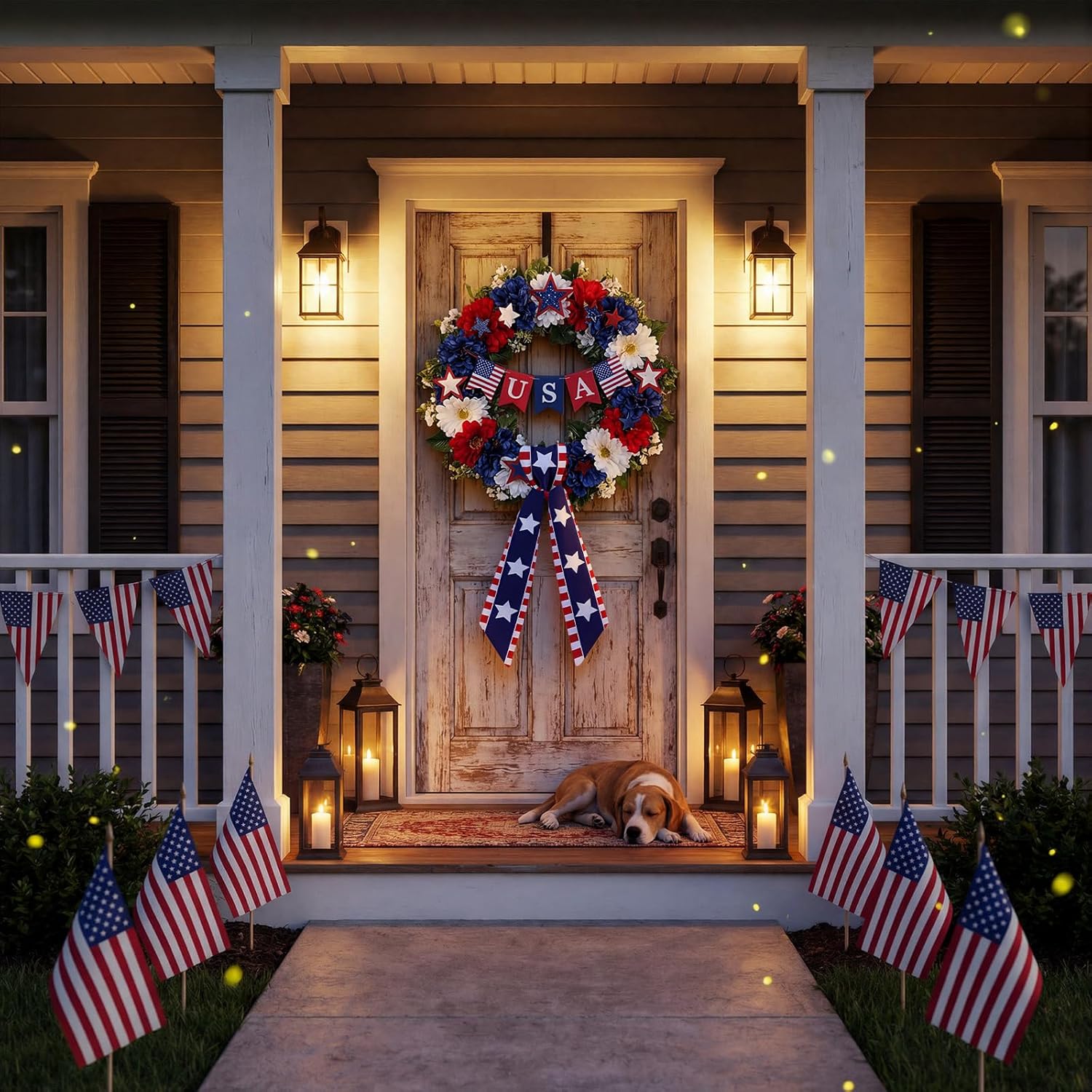 XunYee Patriotic Wreath Sashes - 6 Pcs Embroidered Decor for 4th of July & Memorial Day | Front Door Garland